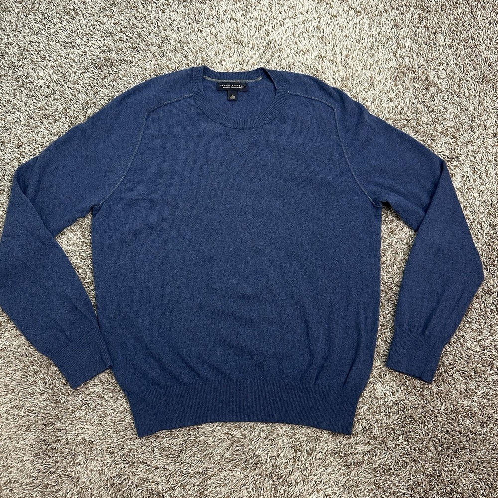 Banana Republic Men's Crewneck Sweater Med Italian Yarn Wool Cashmere Blend Blue